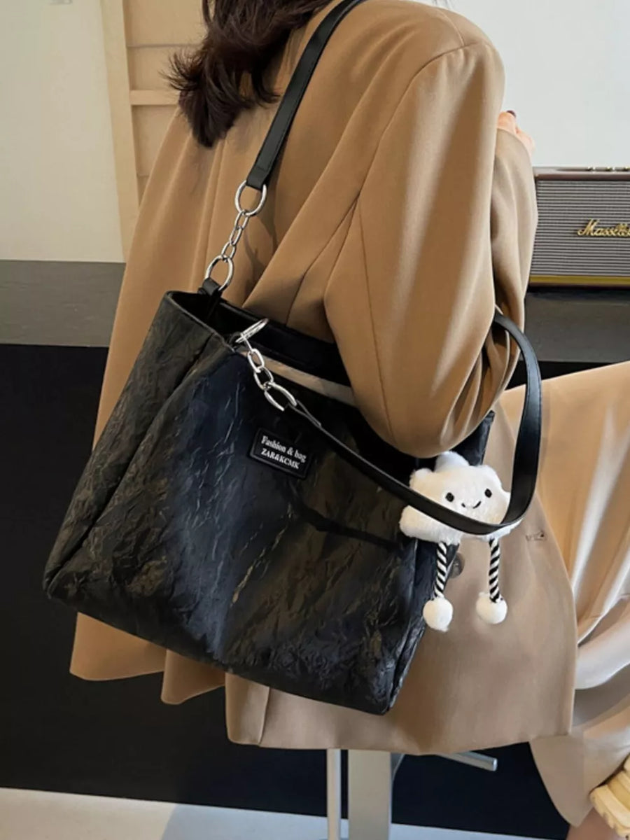 Black with Pu Leather Shoulder Bag in Black