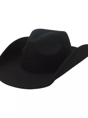 Black classic cowboy hat in soft polyester with a curved brim.