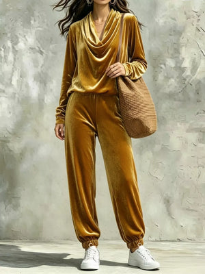 Burgundy Cowl Neck Top And Joggers Set