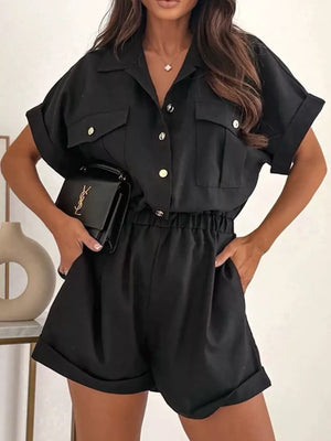 Gum Leaf Button Front Short Sleeve Shirt And Shorts Set