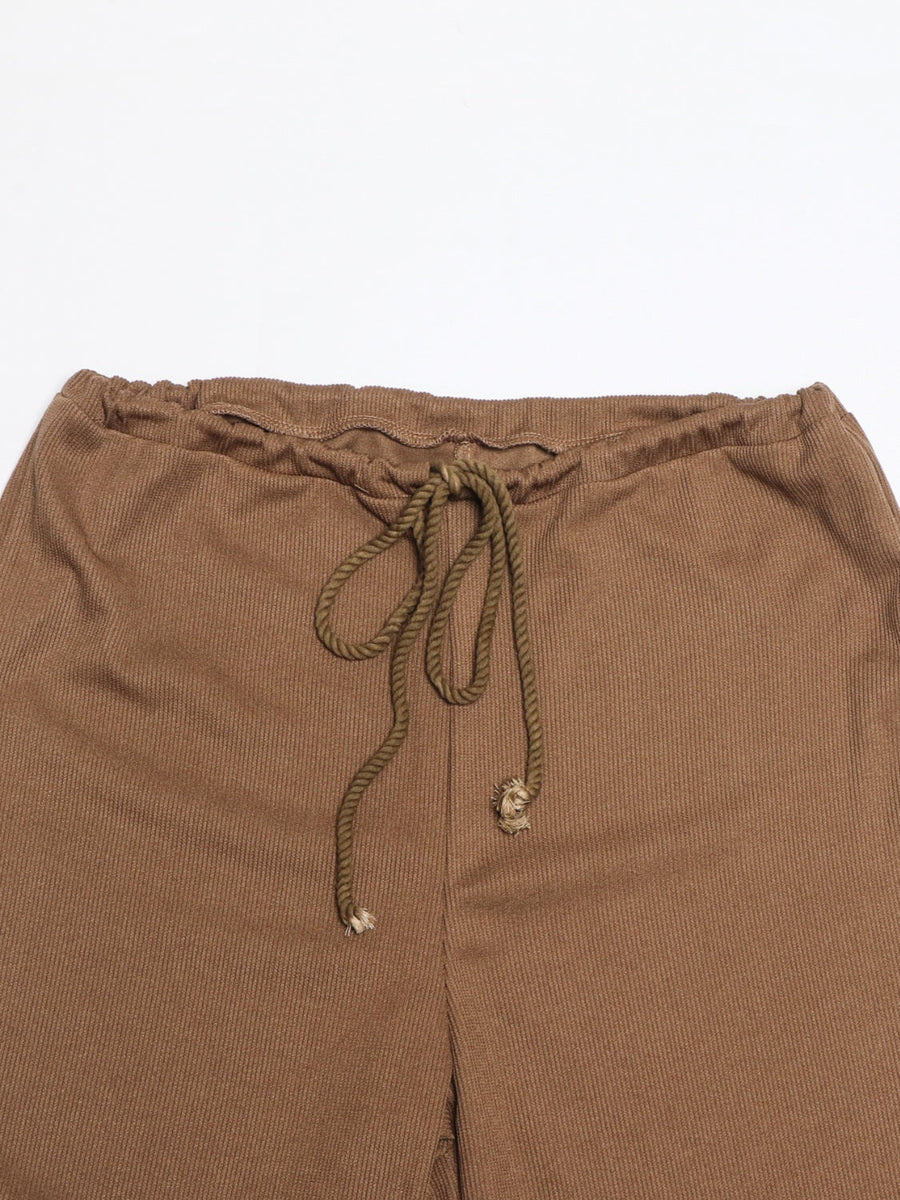 Brown ribbed knit lounge pants with drawstring waist