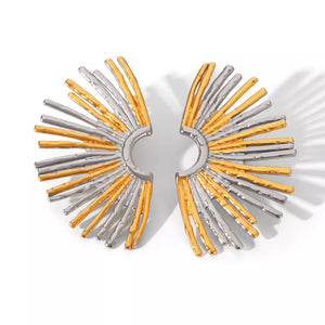 18k Gold-plated Stainless Steel Fan-shaped Earrings in Gold with textured