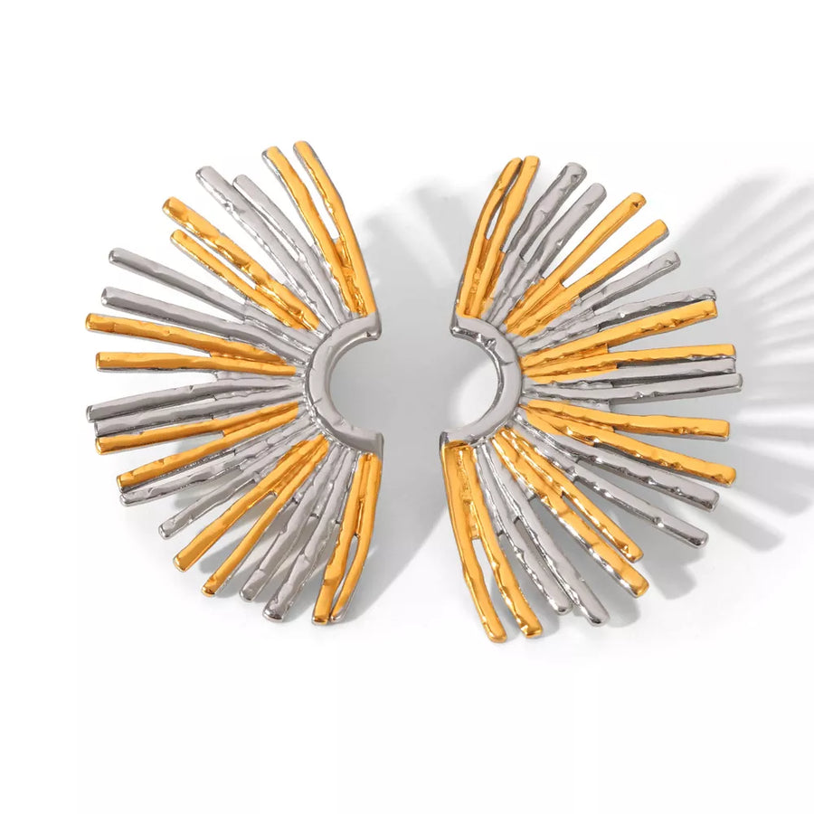 18k Gold-plated Stainless Steel Fan-shaped Earrings in Gold with textured