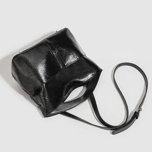 Glossy Patent Leather Minimalist Tote Handbag in Black with glossy finish