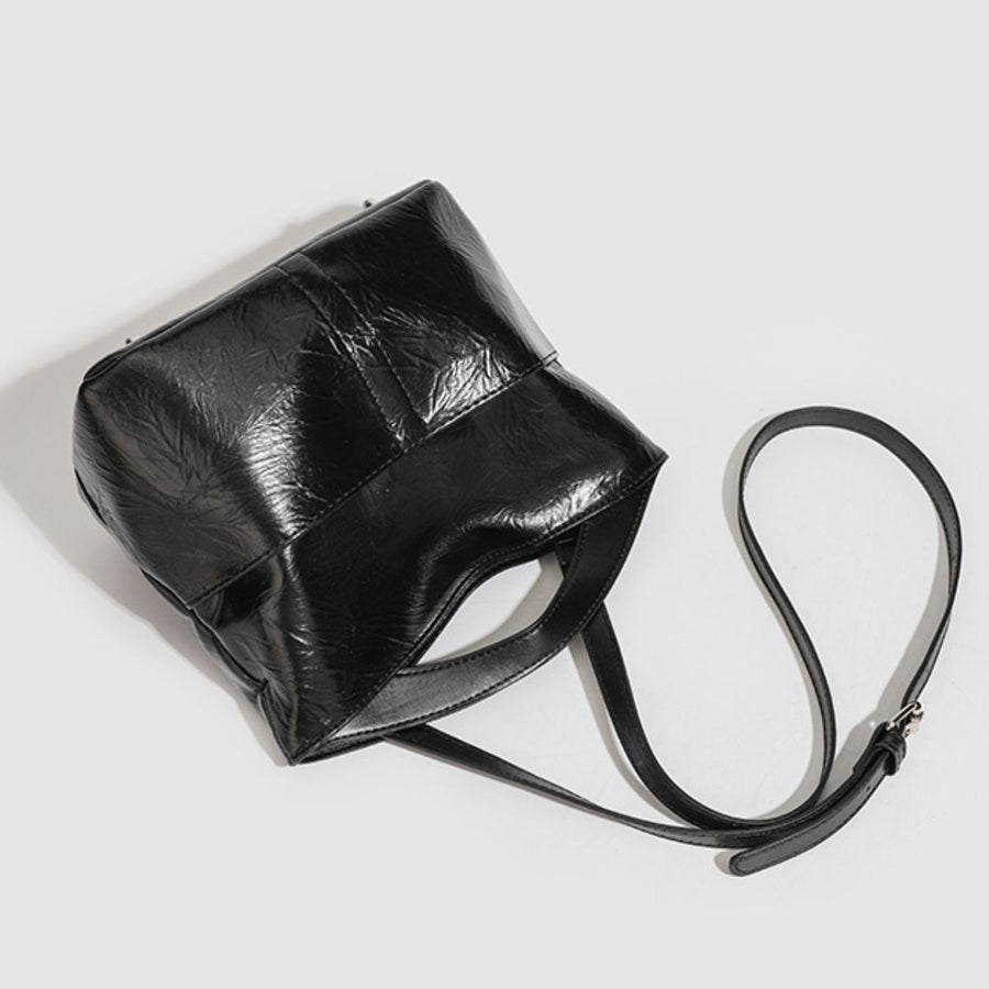 Glossy Patent Leather Minimalist Tote Handbag in Black with glossy finish