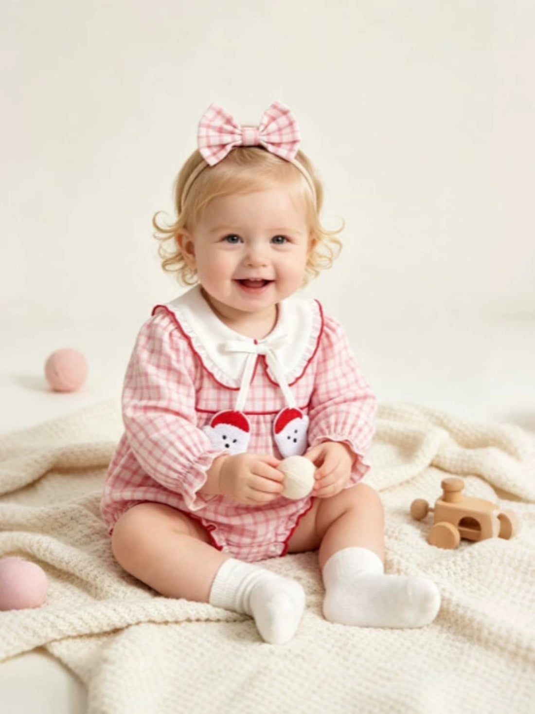 pink bodysuit with plaid and peter pan collar