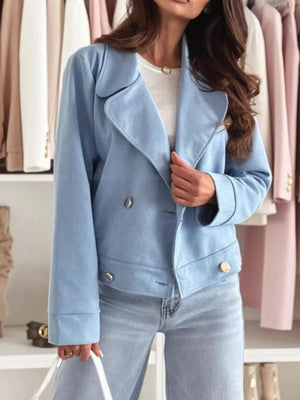 Chic Double-breasted Cropped Jacket in Beige