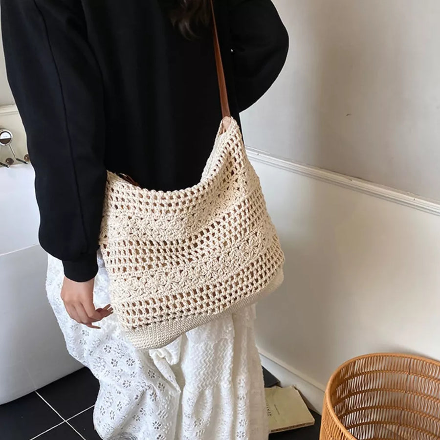 Tan with Crochet Knit Shoulder Bag