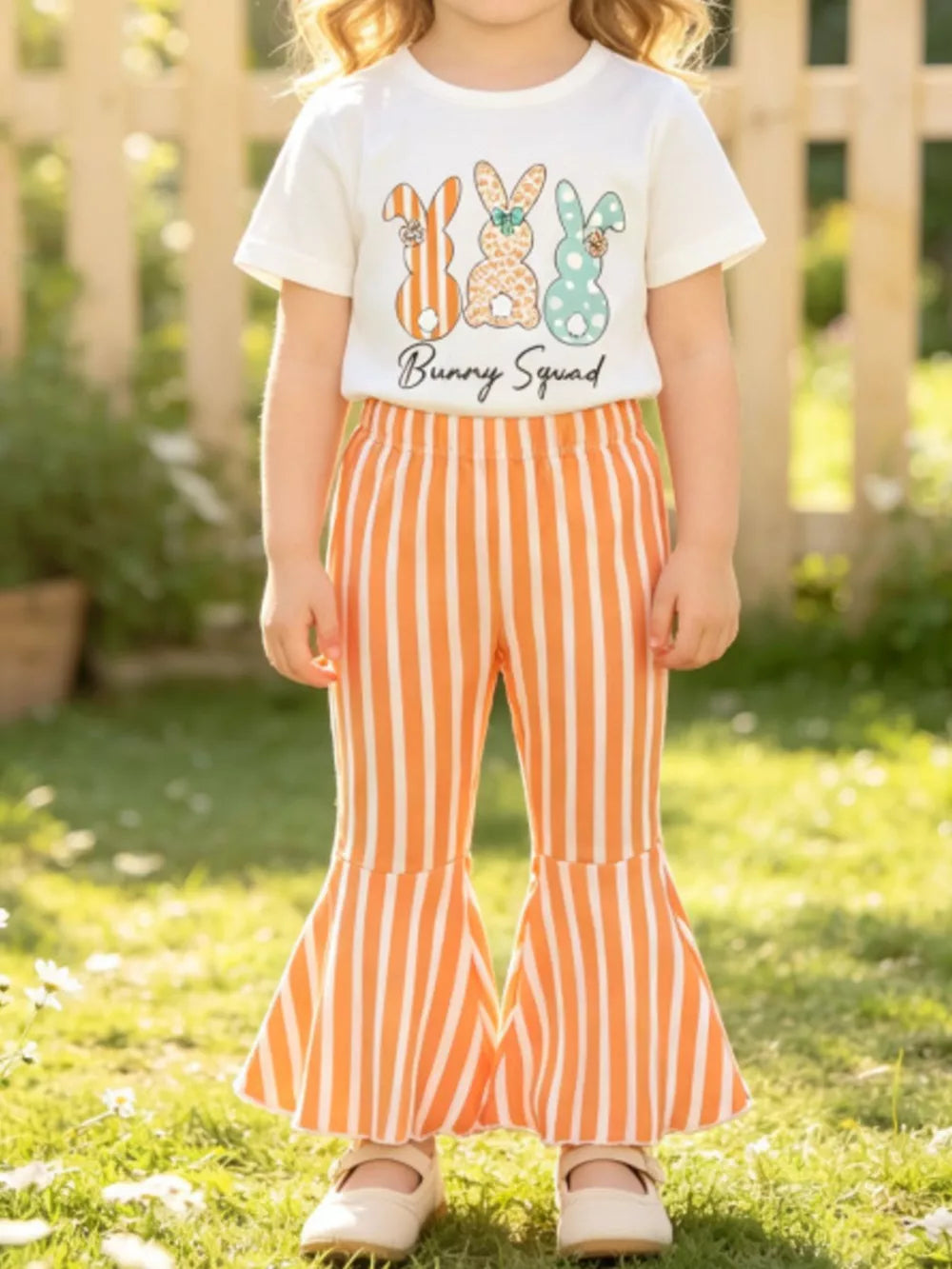 Children's Bunny Round Neck Tee And Pants Set in White