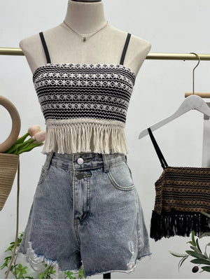 Apricot with Fringe Knit Cami in Apricot