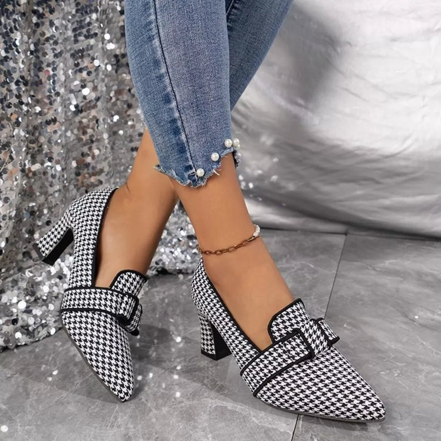 Khaki Color Point Toe Block Heel Pumps