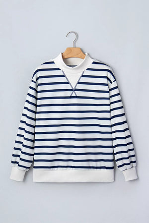 Stripe with Striped Stand Neck Long Sleeve Sweatshirt in Stripe