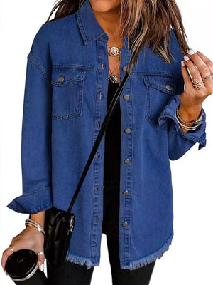 classic denim jacket in Olive Green with collared