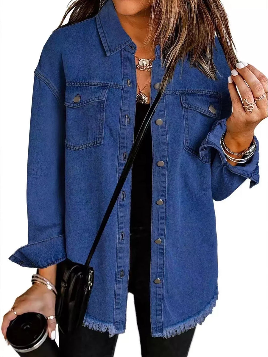 classic denim jacket in Olive Green with collared