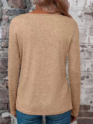 Crisscross V-neck Long Sleeve T-shirt in Black Gray