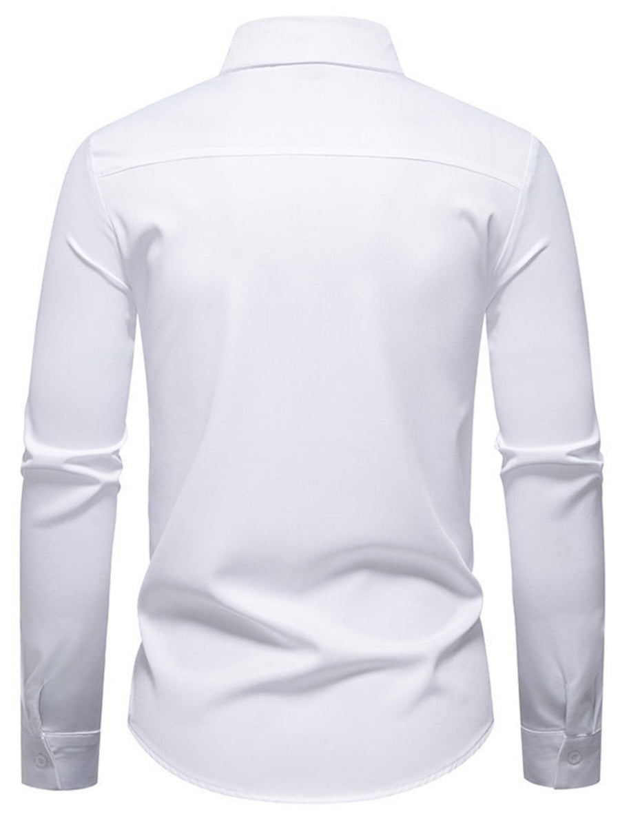 White cotton buttoned long sleeve shirt with asymmetrical ruched detail