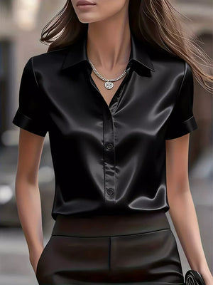 Satin Short-sleeve Shirt in White