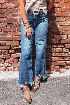 High Waist Frayed Hem Flare Jeans option 3