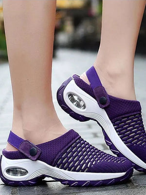 Air Cushion Mesh Slingbacks in violet with white soles and air cushioning detail.