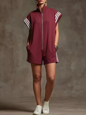 Striped Zip Front Romper, view 13