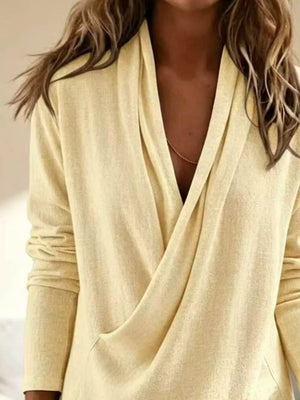 Full Size Wrap-front Long Sleeve Blouse in Burgundy with wrap-front