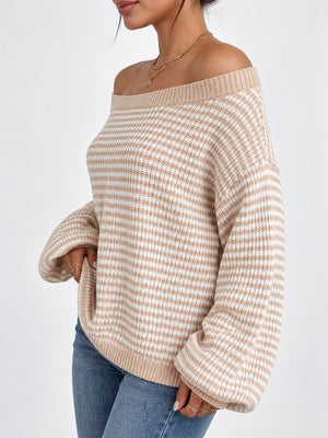 Beige pullover sweater with ribbed and long sleeve