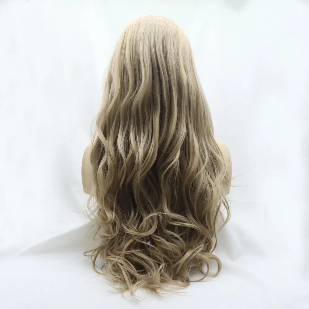 Luminous Ombre Beach Wave Lace Front Wig in icy blonde with loose waves.