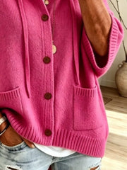 Hooded Button-down Knit Cardigan in Purple