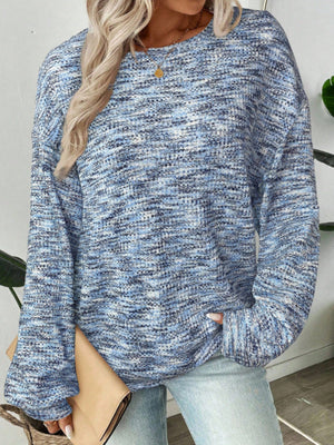 100% polyester Care instructions: Machine wash cold pullover sweater in navy blue with relaxed silhouette