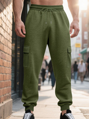 Khaki Men's Textured Cargo Joggers Plus Size