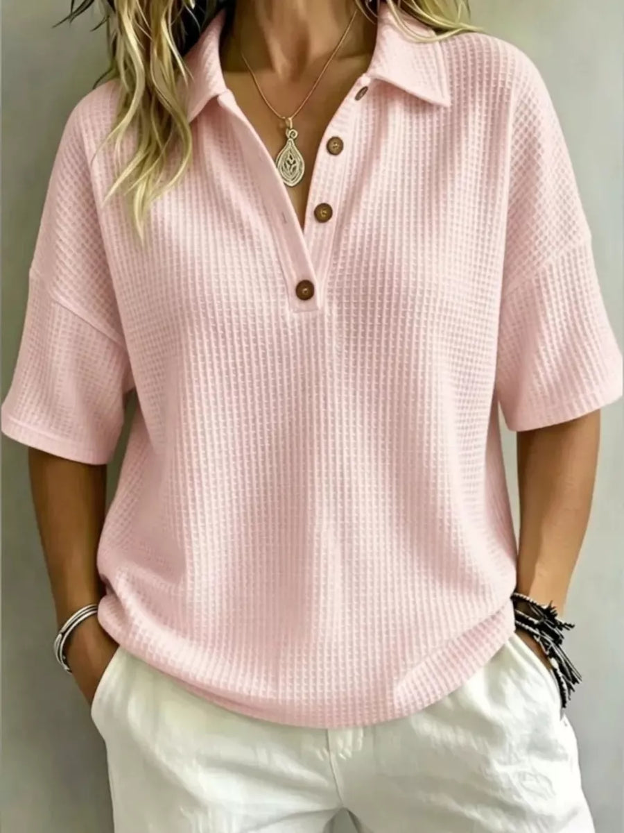 Full Size Waffle Knit Polo Top Plus Size in Navy Blue