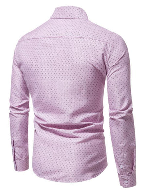 Pink cotton slim fit shirt with micro-dots, button-up, long sleeves.