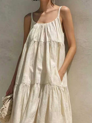 100% polyester Care instructions: Machine wash cold maxi dress in Beige with loose silhouette
