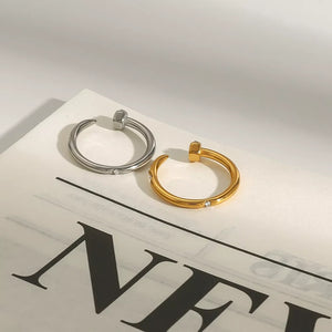 18k Gold-plated Stainless Steel Zircon Open Ring in Gold with open design