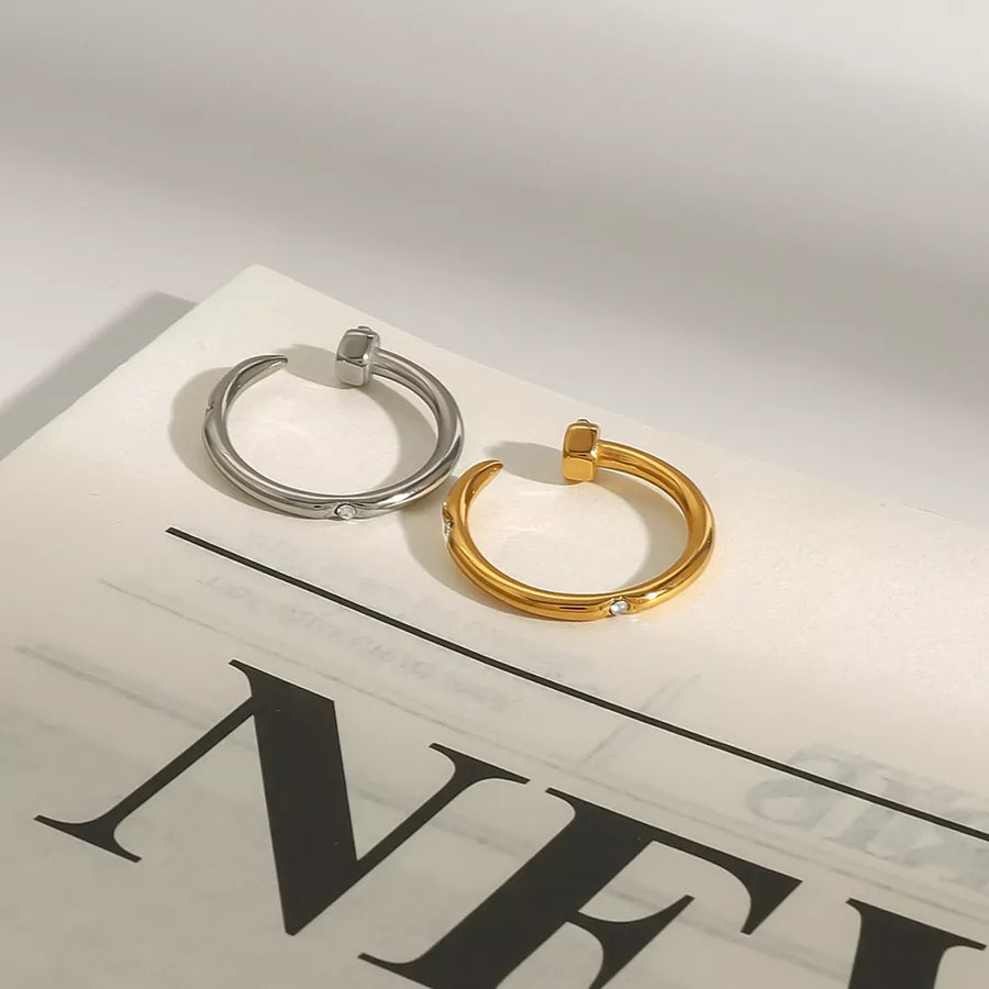 18k Gold-plated Stainless Steel Zircon Open Ring in Gold with open design