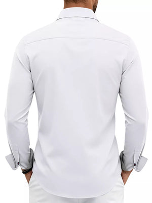 95%cotton, 5%spandex Care instructions: Machine wash cold button-up shirt in Light Blue with slim silhouette