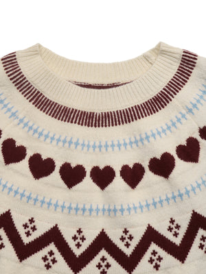 crewneck sweater featuring fair isle in burgundy with 45% acrylic, 29% polyester, 26% polyamide Care instructions: Machine