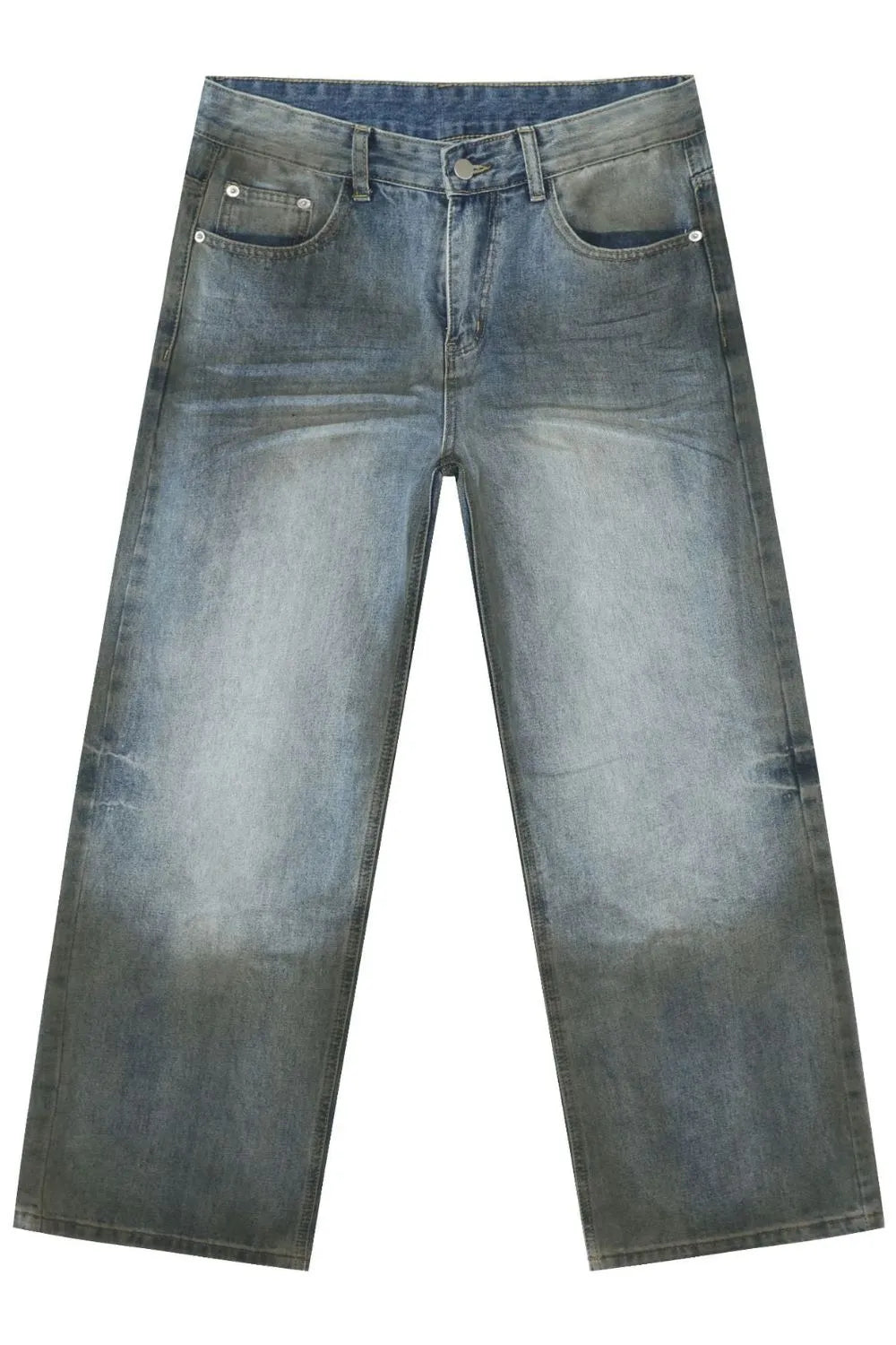 Faded gradient wide-leg jeans in medium wash denim with a relaxed fit.