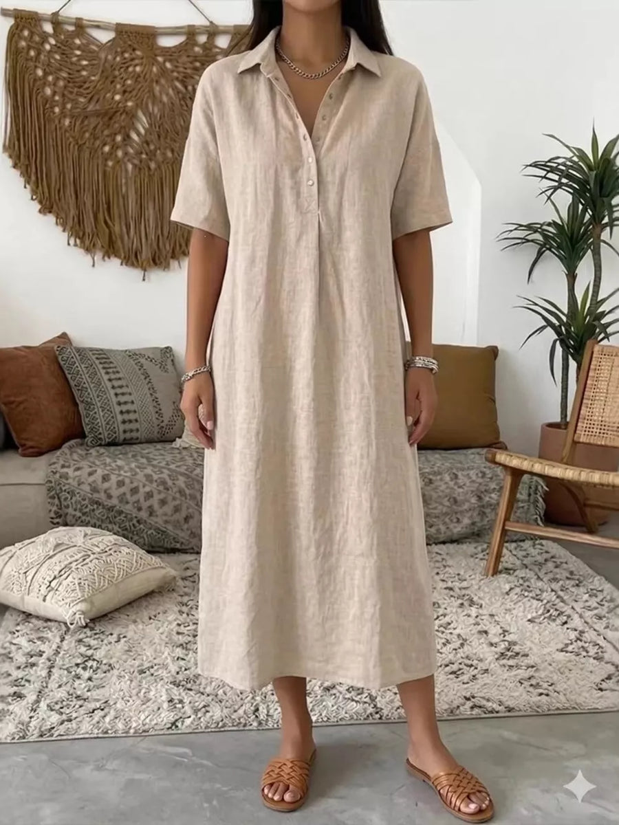 Pink Full Size Button Detail Half Sleeve Dress Plus Size