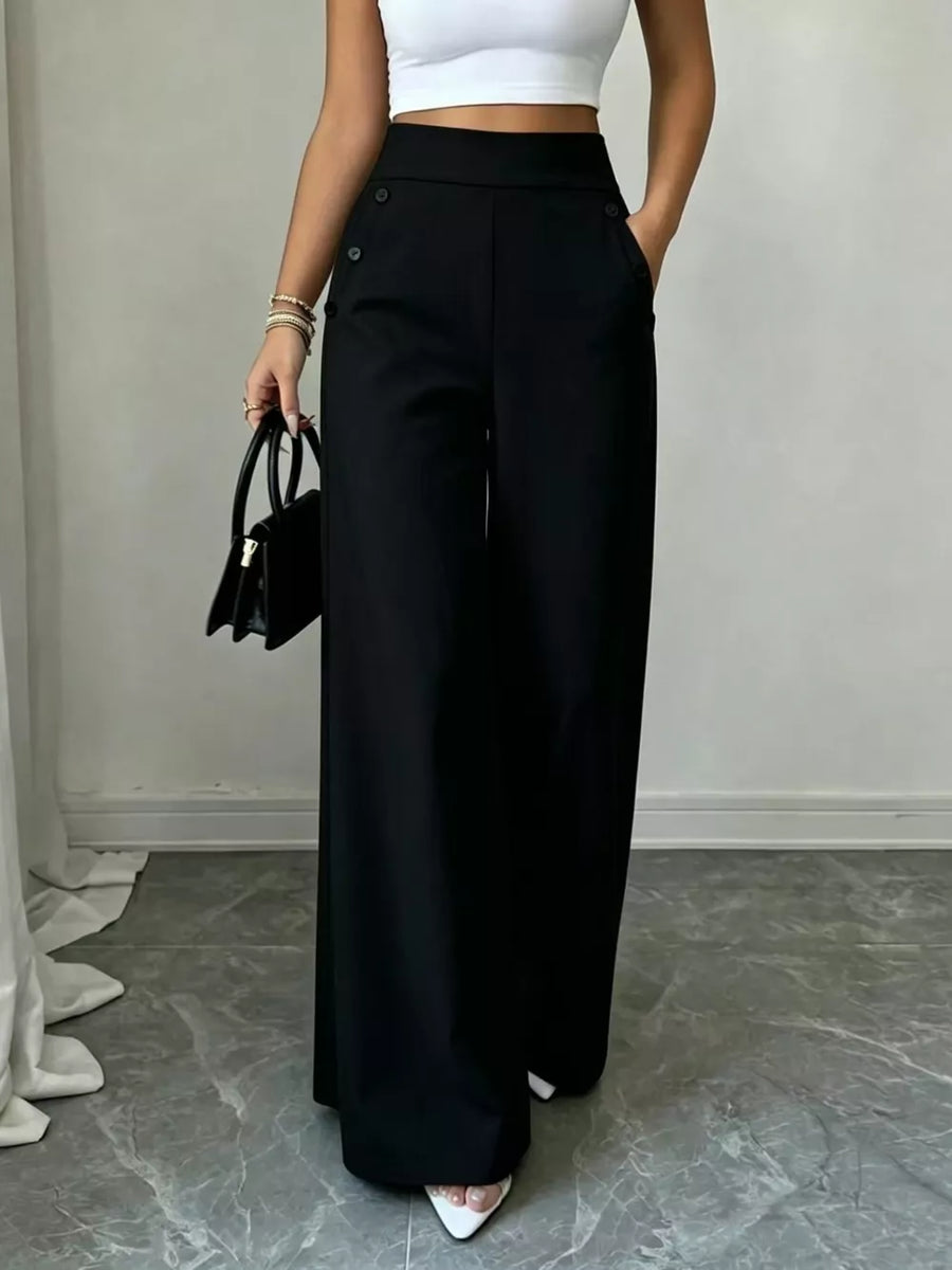 wide-leg pants in Burgundy with pocketed and full-length