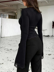95% polyester, 5% elastane Care instructions: Machine wash cold wrap top in chocolate brown with fitted silhouette