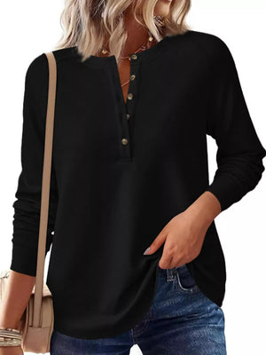 Waffle Knit Henley Long Sleeve Shirt in White with waffle-knit