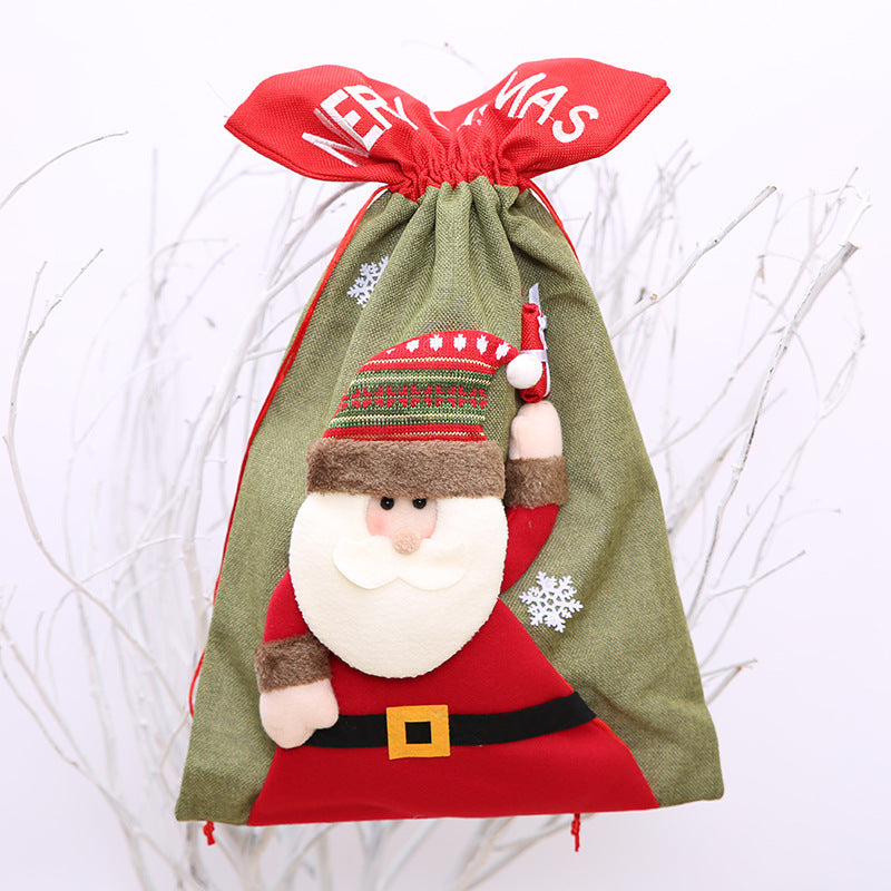 Festive Character Drawstring Gift Sack with Santa applique and Merry Christmas ribbon.