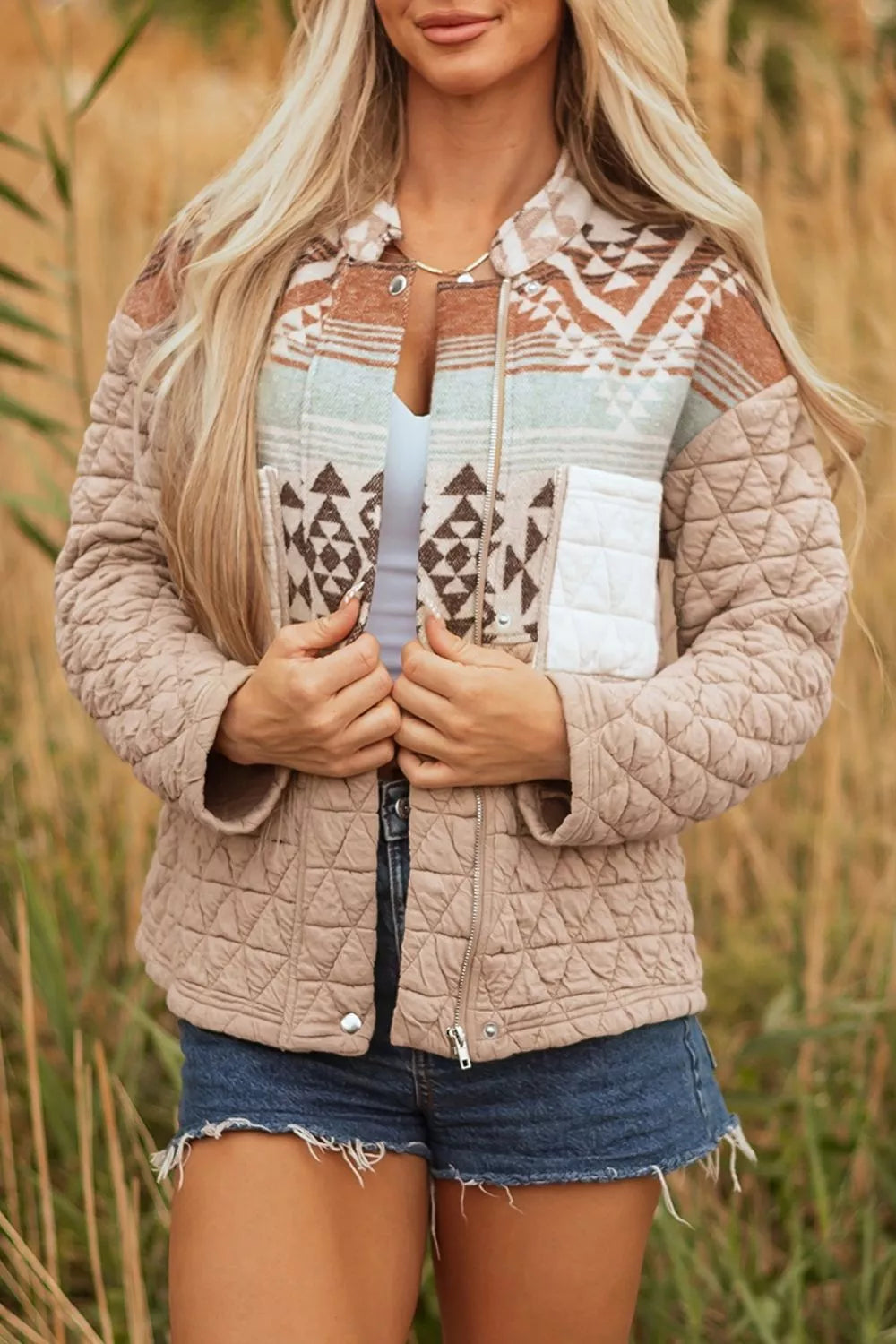 Camel with Aztec Quilted Patchwork Western Jacket