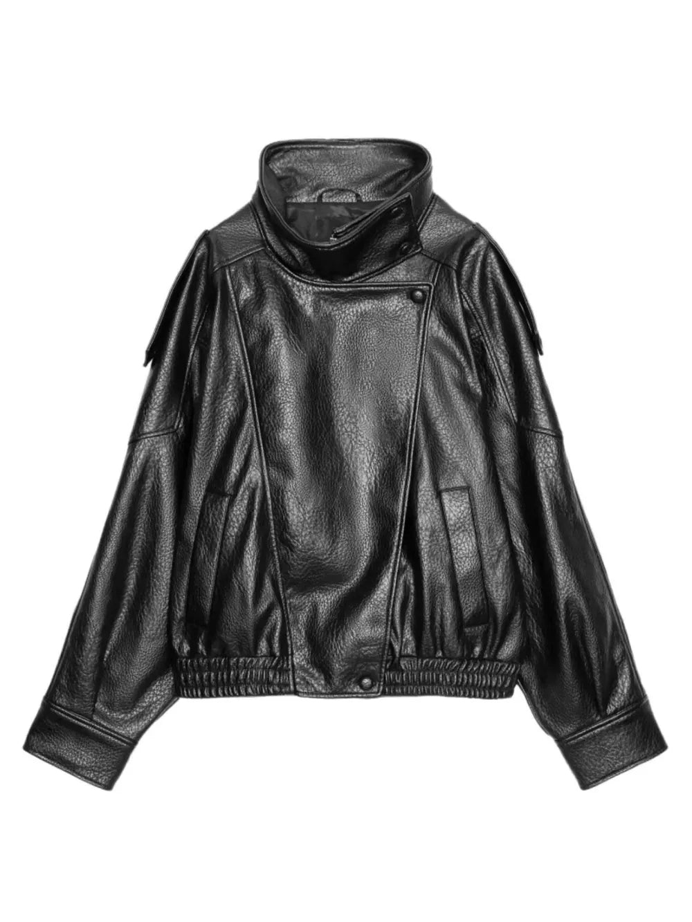 Black Asymmetrical Faux Leather Moto Jacket