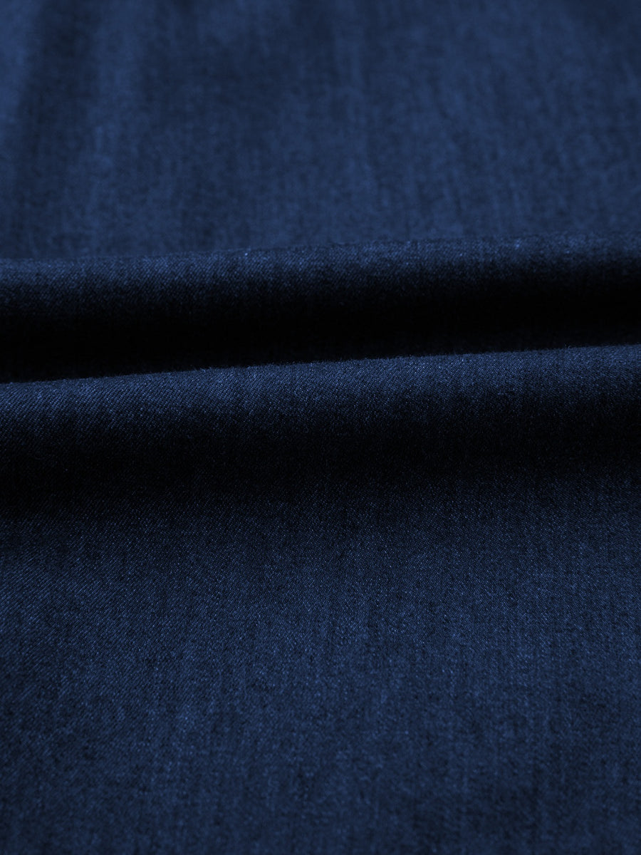 Button-down midi denim dress in navy blue cotton with a belt detail.