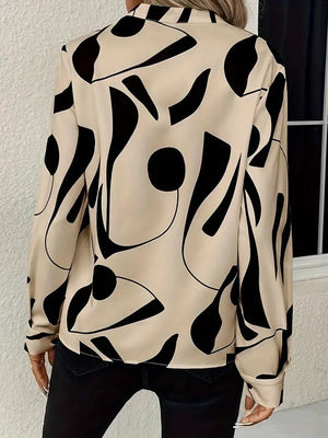 Abstract Print Notched Long Sleeve Blouse option 5