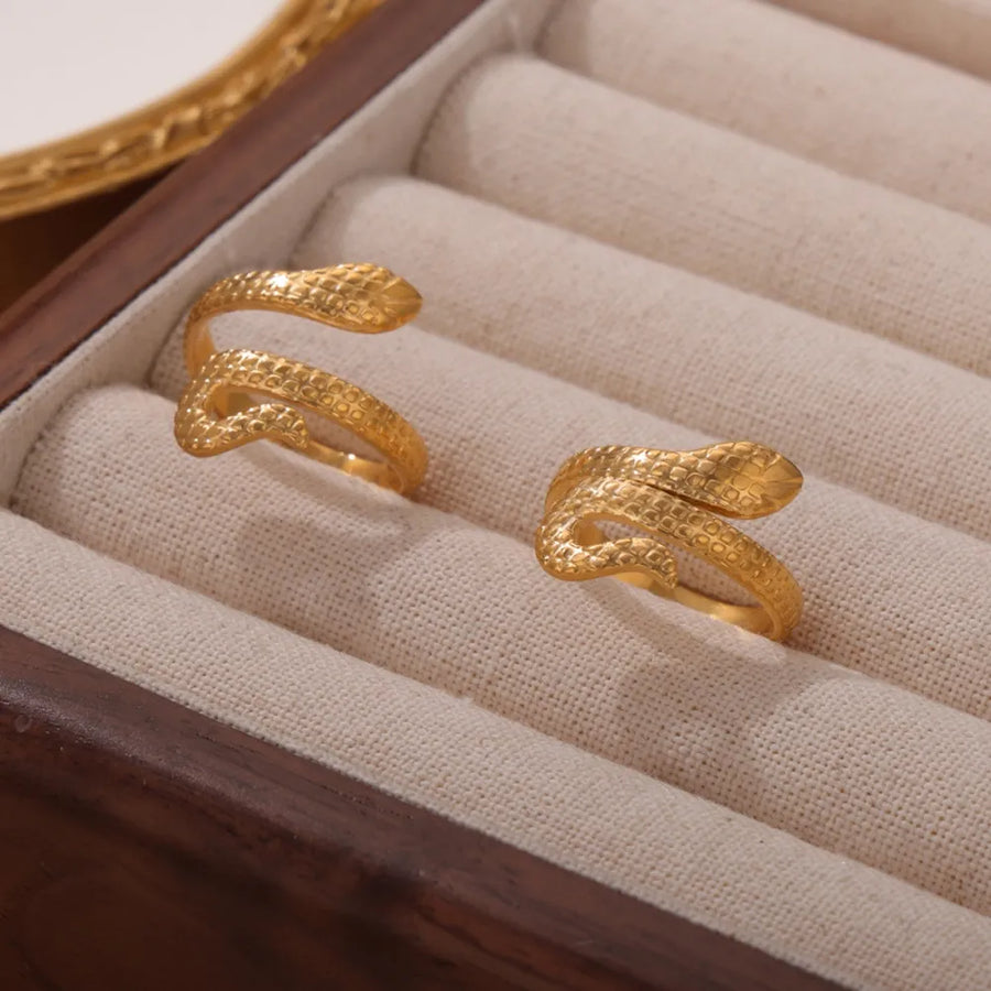 Gold snake wrap ring with textured scales, available in Style A, B, or C.