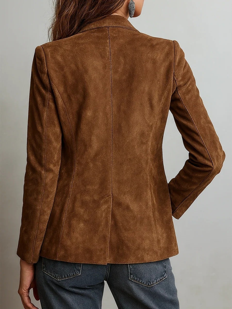 dark brown blazer with pocketed and long sleeve