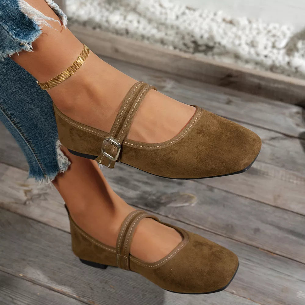 flats in camel featuring square toe and flats fit